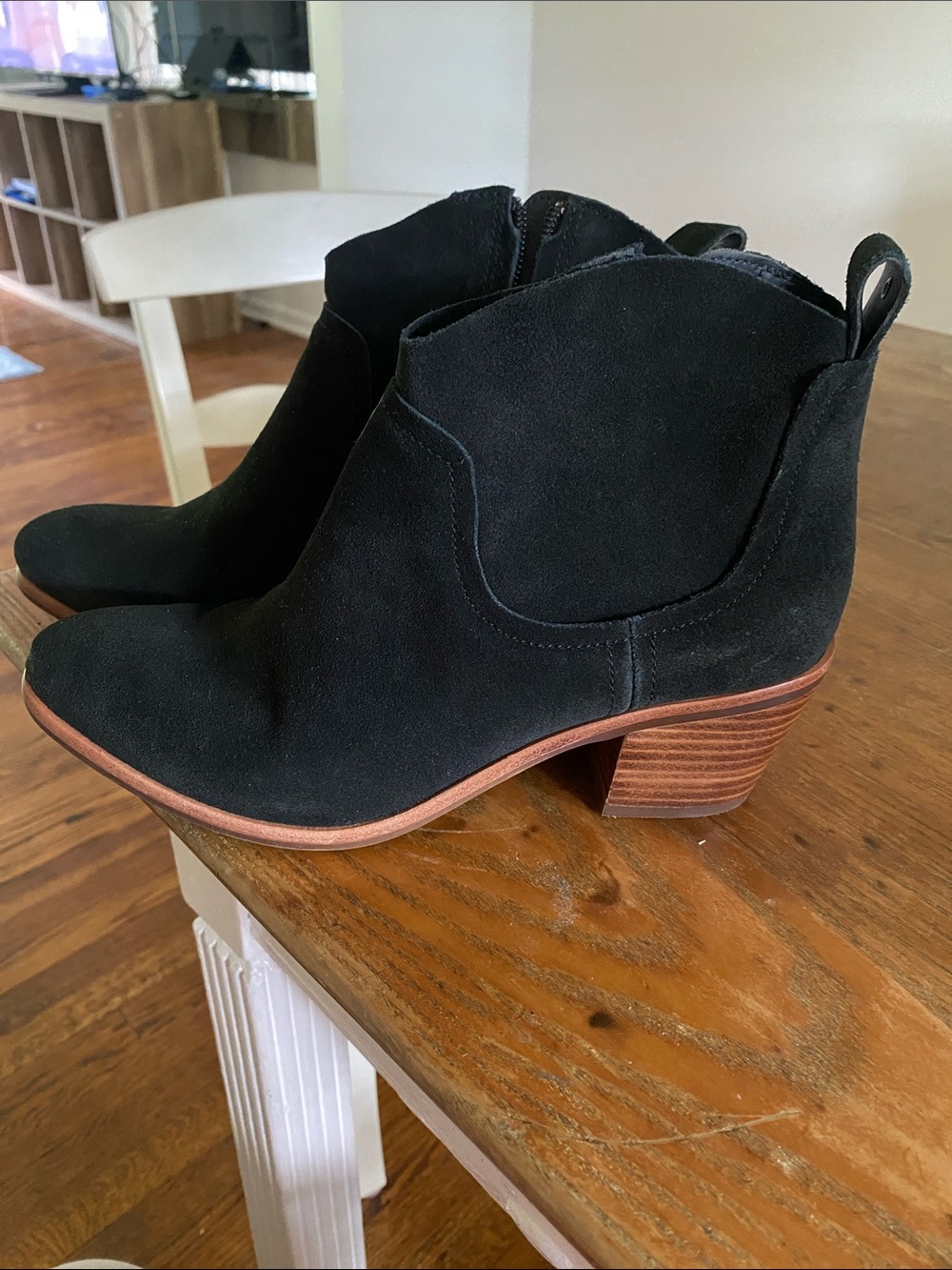 UGG Black Suede Ankle Boots with Stacked Heel / Never Worn